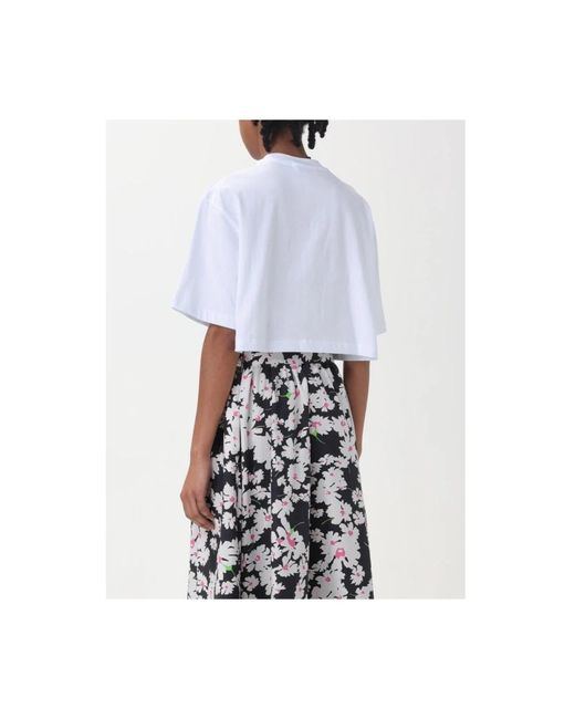 MSGM Tops ,Wit ,Katoen Wit Katoenen T-Shirt Voor Vrouwen in het White