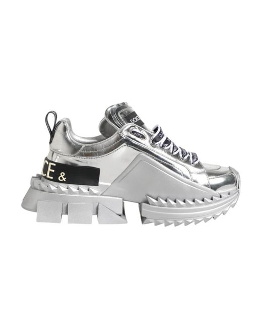 Dolce & Gabbana Gray Leather Super Queen Sneakers Shoes