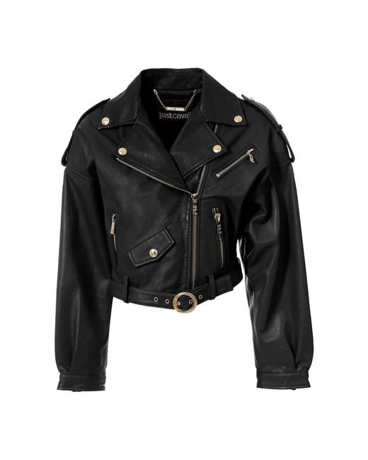 Just Cavalli Jassen ,Zwart ,Leer Leren Jas in het Black