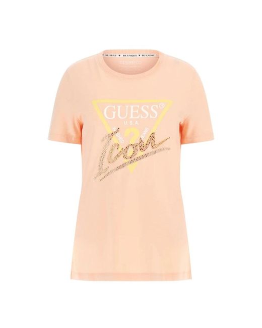 Guess Tops ,Roze ,Lichtroze T-Shirt Met Korte Mouwen in het Pink