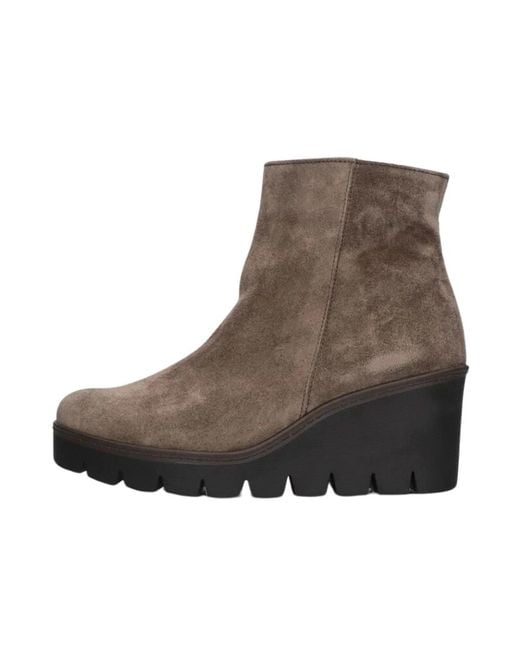 Gabor Brown Taupe Wildleder Keilabsatz Stiefeletten