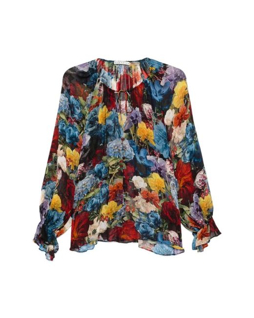 Alice + Olivia Overhemden ,Veelkleurig ,Josephine Split Neck Long Sleeve Blouse in het Blue