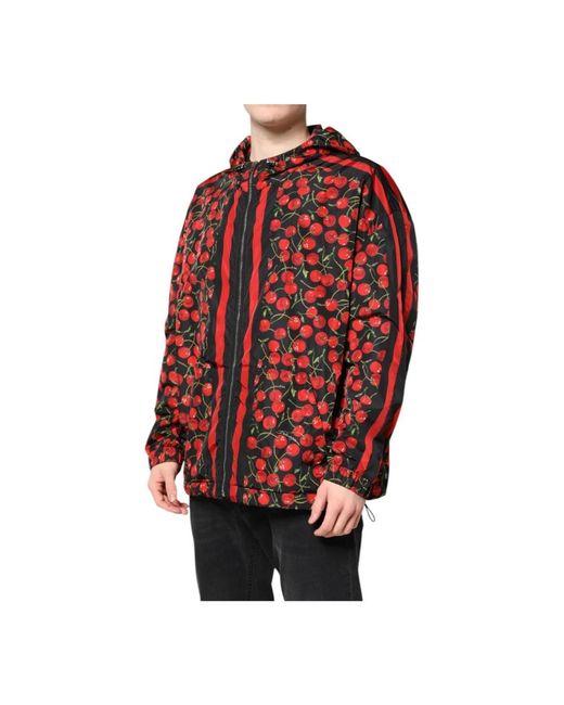 Dolce & Gabbana Jassen ,Veelkleurig ,Katoen Kersenprint Windbreaker Jas in het Red voor heren
