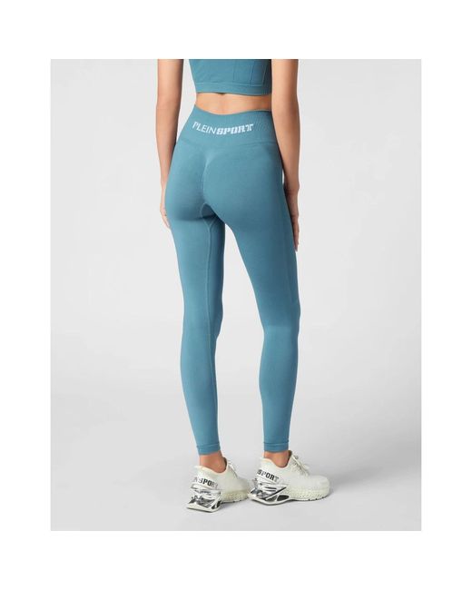 Philipp Plein Fitness ,Blauw ,Polyester Seamless Sport Leggings Logo in het Blue
