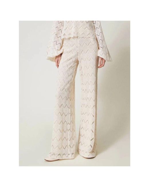 Twinset White Spitze Macramé Weite Hosen