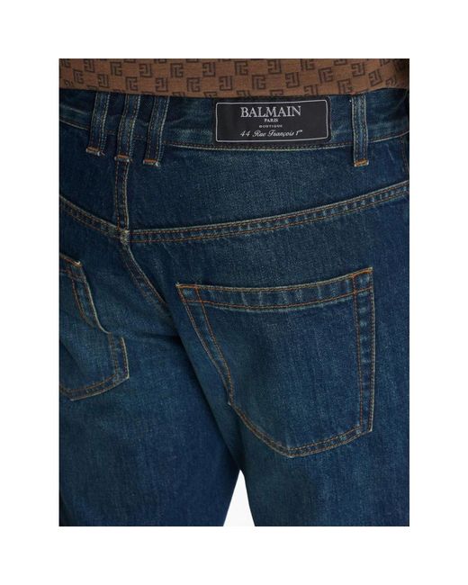 Balmain Jeans ,Blauw ,Katoen Vintage Logo-Patch Straight-Leg Jeans in het Blue voor heren