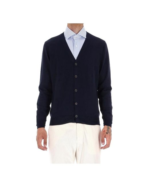 Drumohr Truien & Vesten ,Blauw ,Wol Blauwe Cardigan Sweater Super 140's Lana in het Blue voor heren