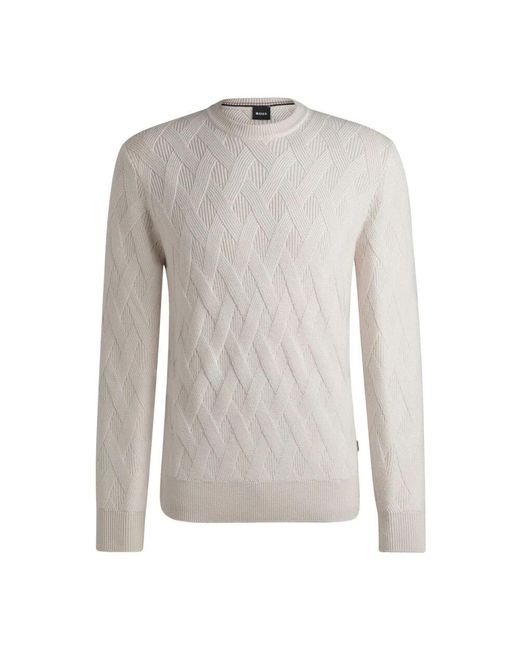 Boss Weißer rundhalsausschnitt-pullover regular fit in Gray für Herren