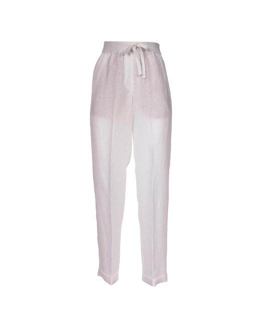 Pantalones de lino con lentejuelas Le Tricot Perugia de color White