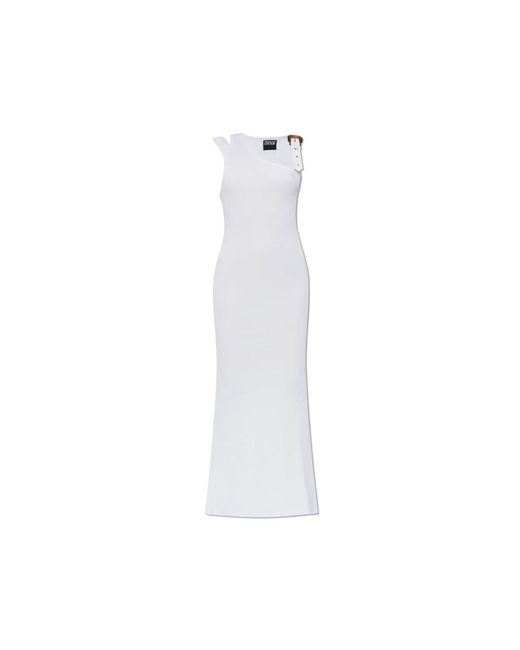 Versace Jeans Couture White Geripptes trägerkleid