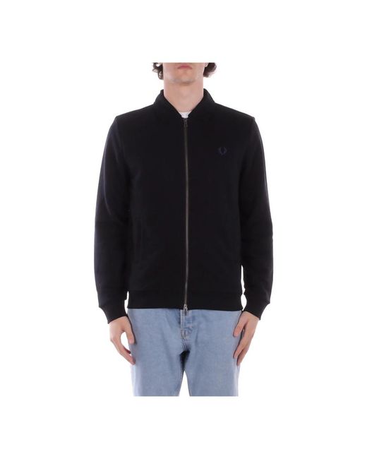 Fred Perry Zip Through Collared Sweatshirt in het Black voor heren