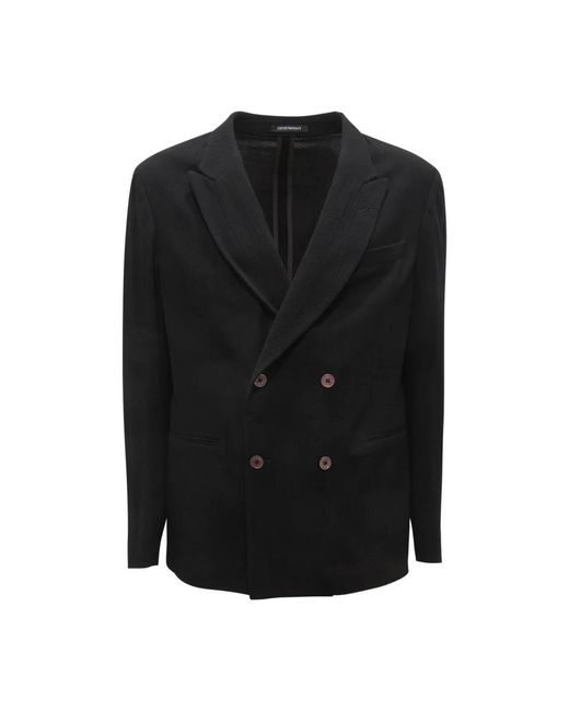 Armani Dubbelbreasted Wollen Jas in het Black voor heren