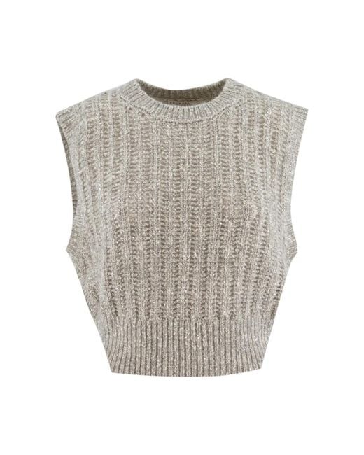 Brunello Cucinelli Gray Round-Neck Knitwear