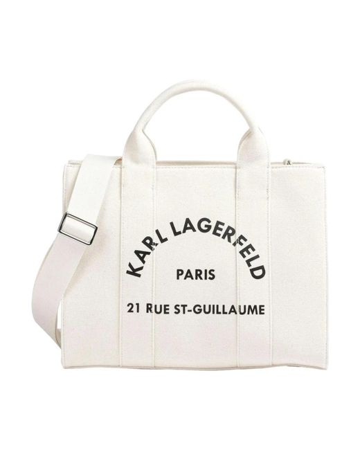 Karl Lagerfeld White Quadratische tote tasche mit logo-druck