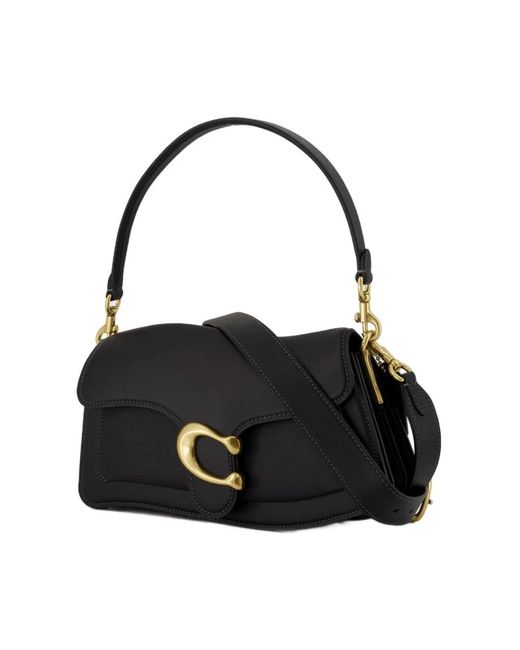 COACH Black Schwarze Leder-Schultertasche Mit Klappe