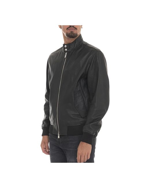 Boss Jassen ,Zwart ,Leer Leren Harrington Jack Met Gebreide Details in het Black voor heren