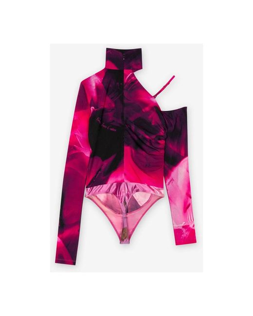 Versace Jeans Couture Bodysuit Met Hoge Hals En Veters Aan De Zijkant in het Pink