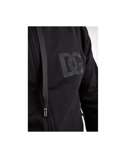 Dolce & Gabbana Schwarzer Zip-Through Sweatshirt Mit Logo-Plakette in Black für Herren