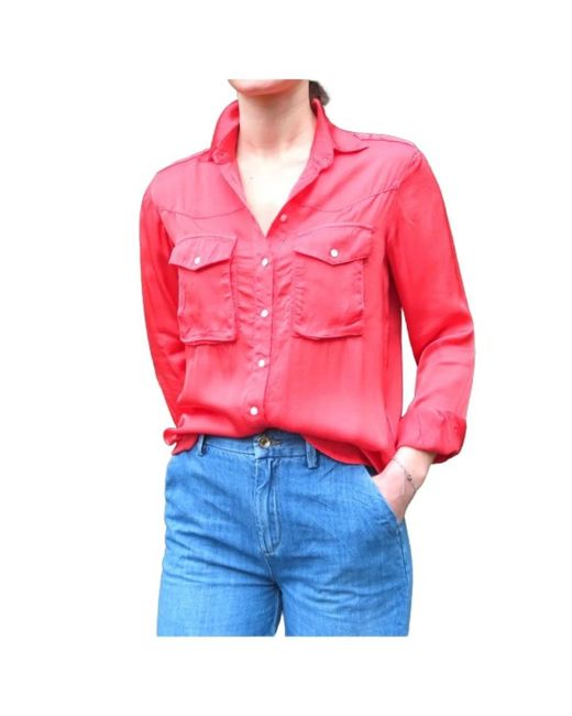 Mason's Overhemden ,Oranje ,Satijn Satijnen Safari Blouse in het Red