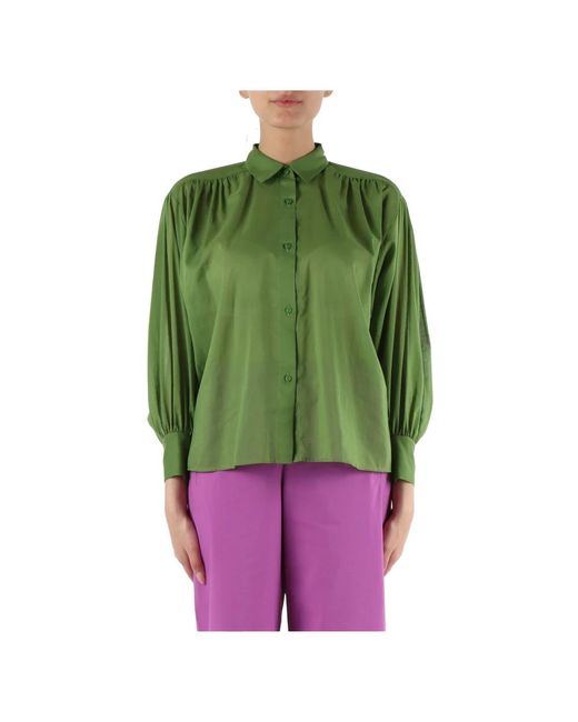 Camisa de voile de algodón manga larga Niu de color Green