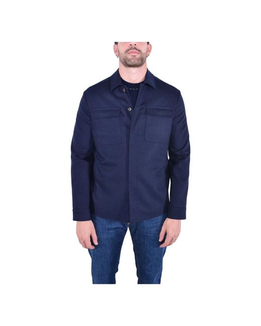 Eleventy Jassen ,Blauw ,Wol Wollen Overhemdjas Met Knopen in het Blue voor heren