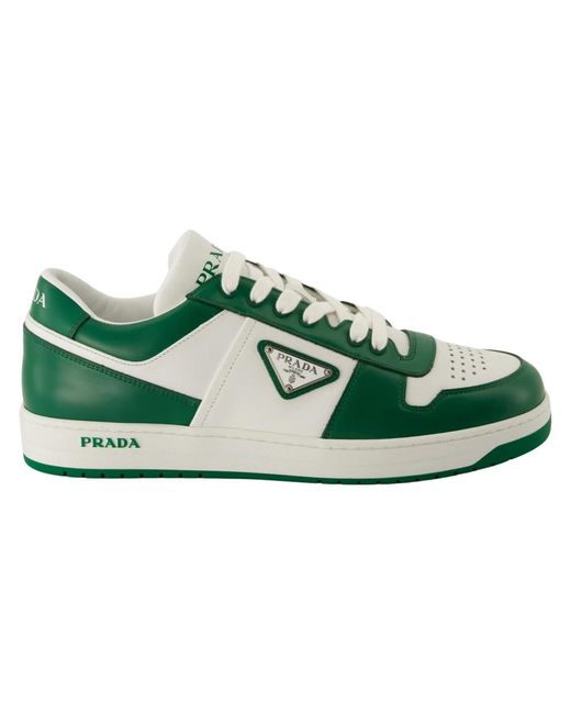 Prada Green Two-Tone Leather Downtown Sneakers for men