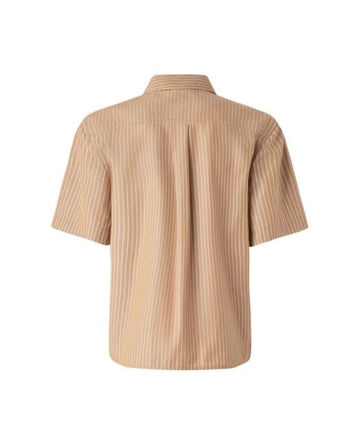 Pinko Natural Short Sleeve Shirt With Vertical Stripes