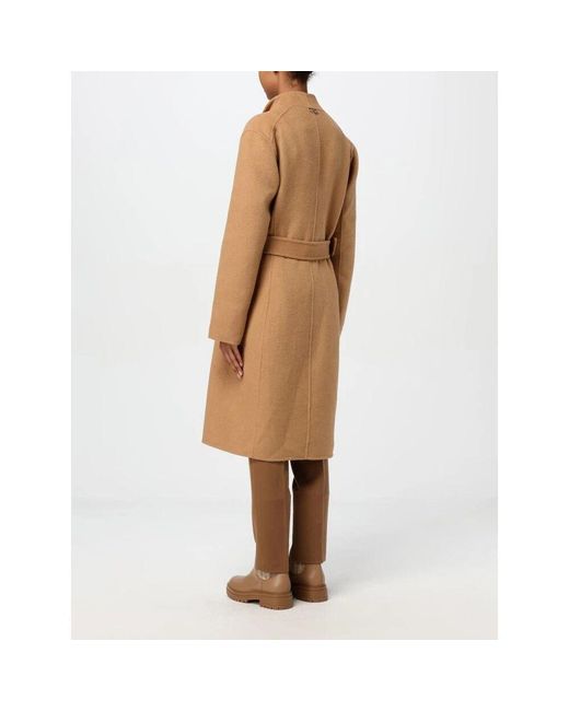 Liu Jo Natural Grauer Wollmantel Lockerer Schnitt