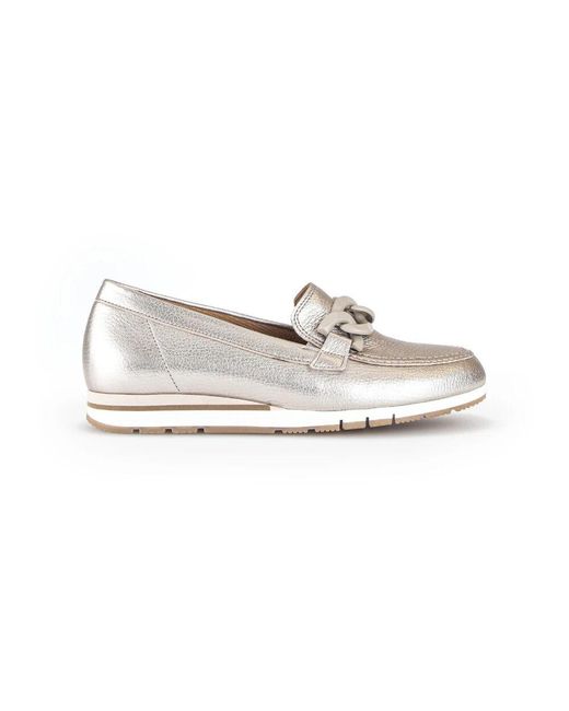 Gabor White Goldene Metallische Lederballerinas