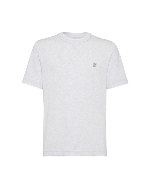 Brunello Cucinelli Logo Baumwoll T-Shirt Hellgrau in White für Herren