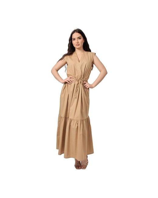 Jijil Natural Beiges Ärmelloses Langes Kleid Mit Geraffter Taille