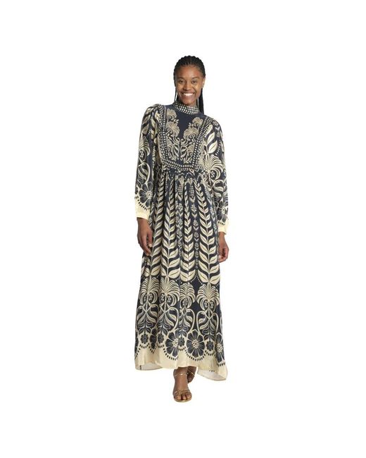 Farm Rio Metallic Weißes Maxikleid Mit Bicolor-Print