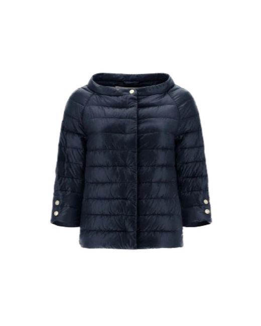 Herno Jassen ,Blauw ,Nylon Blauwe Nylon Cape Met Bloemblaadjesmouwen in het Blue