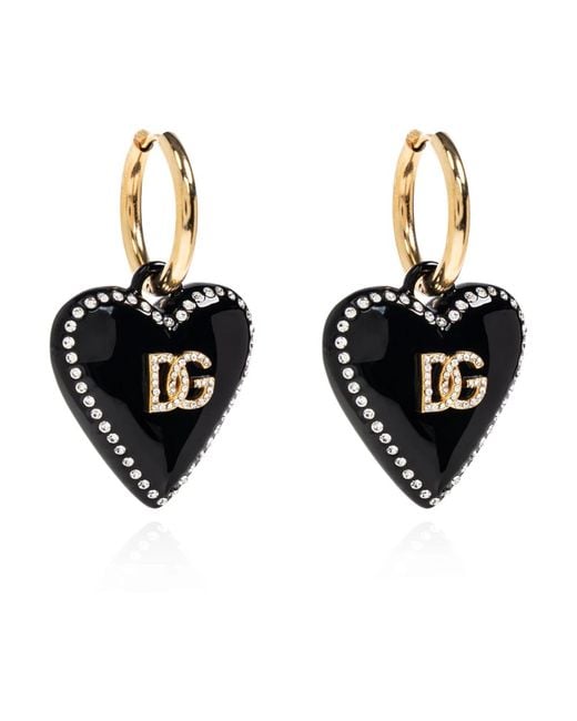 Dolce & Gabbana Black Ohrringe Mit Herzförmigen Anhängern