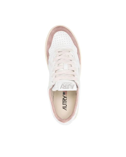 Autry Pink Weiße leder- und rosa wildleder-sneakers
