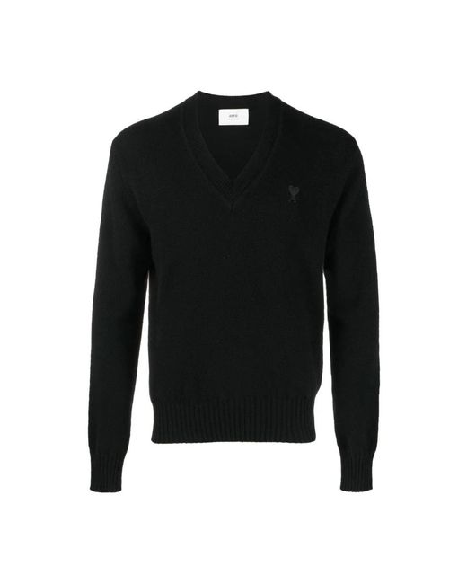 AMI Black V-Neck Knitwear for men