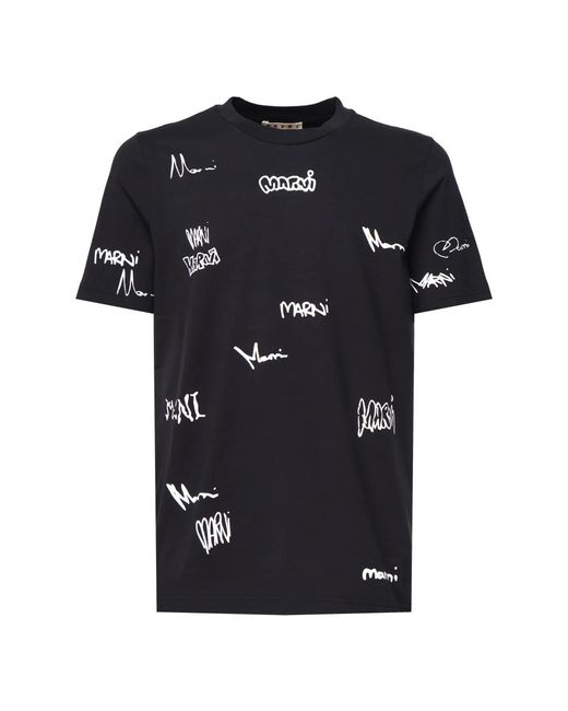 Marni Blaue Baumwoll-Jersey T-Shirts Und Polos in Black für Herren
