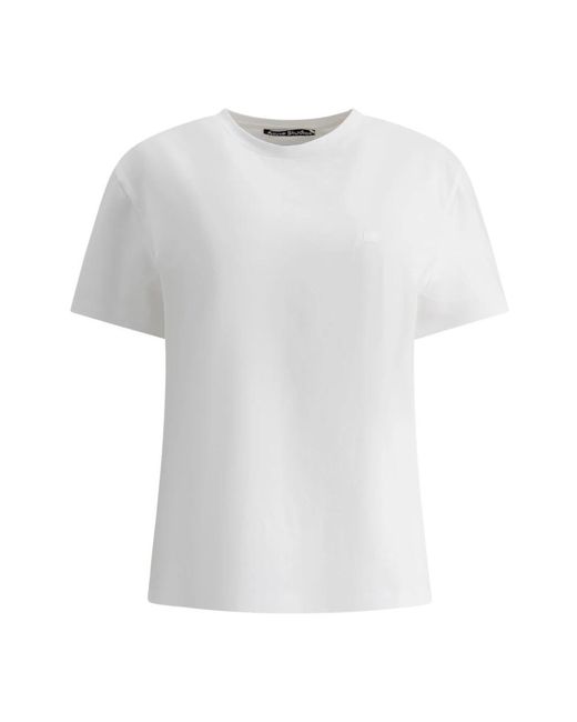 Acne Wit T-Shirt Met Gezichtslogo in het White