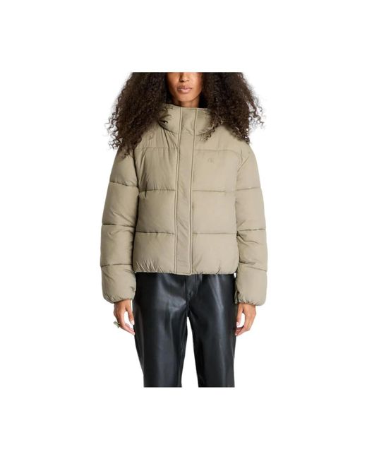 Calvin Klein Jassen ,Polyester Short Logo Jacket Modern Style in het Natural