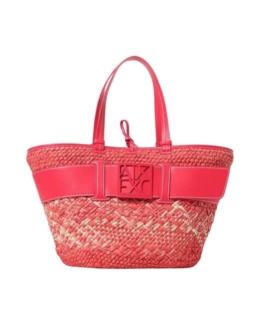 ARMANI EXCHANGE Geweven Straw Tote Bag Met Riem in het Red