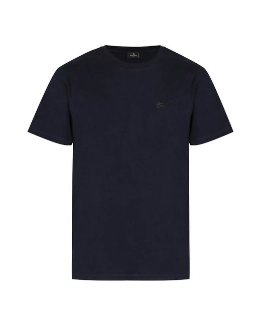 Etro Tops ,Blauw ,Katoen Ribgebreide Kraag Katoenen T-Shirt Met Ronde Hals in het Blue voor heren