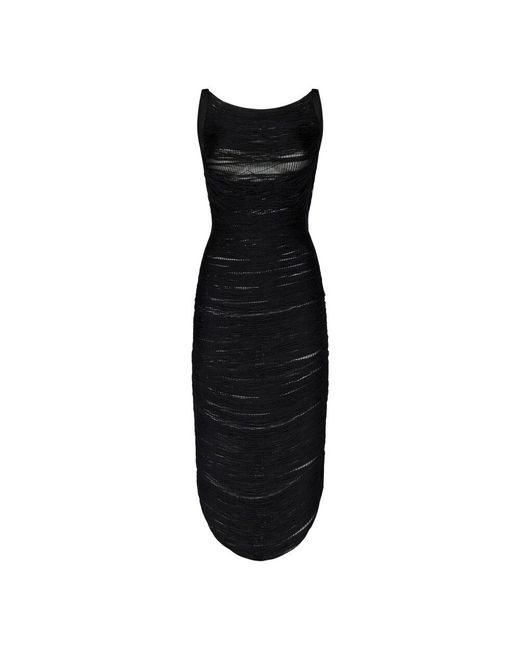 The Attico Black Schwarzes Gestricktes Midi-Kleid Mit Fransen