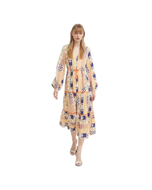 Never Fully Dressed Patchwork Gelaagde Midi Jurk in het Metallic