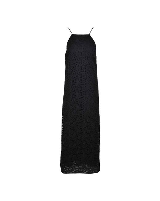 Erika Cavallini Semi Couture Black Langes Kleid Mit Spitze Und Seitenschlitz