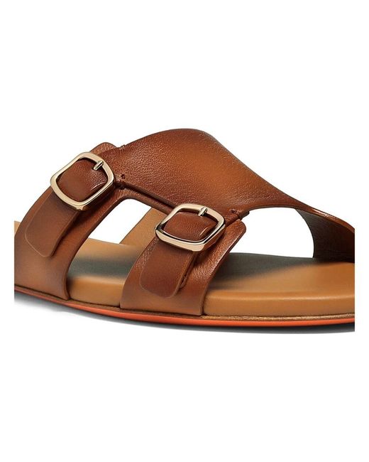 Santoni Brown Damen Leder Doppel-Schnalle Didi Slide Sandale