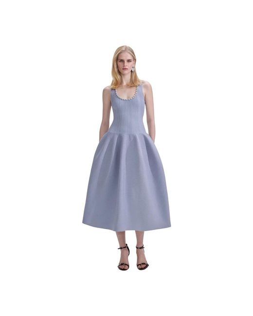 Self-Portrait Kleedjes ,Blauw ,Polyester Ribgebreide Midi-Jurk Met Diamanten in het Blue
