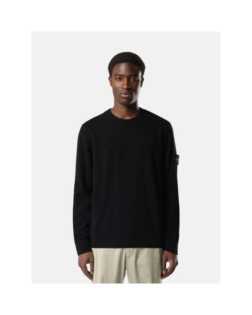 Stone Island Black Round-Neck Knitwear for men