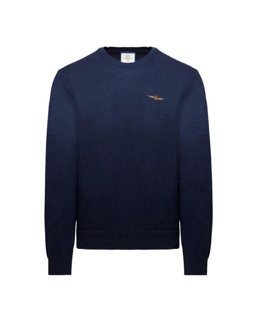 Aeronautica Militare Blue Round-Neck Knitwear for men