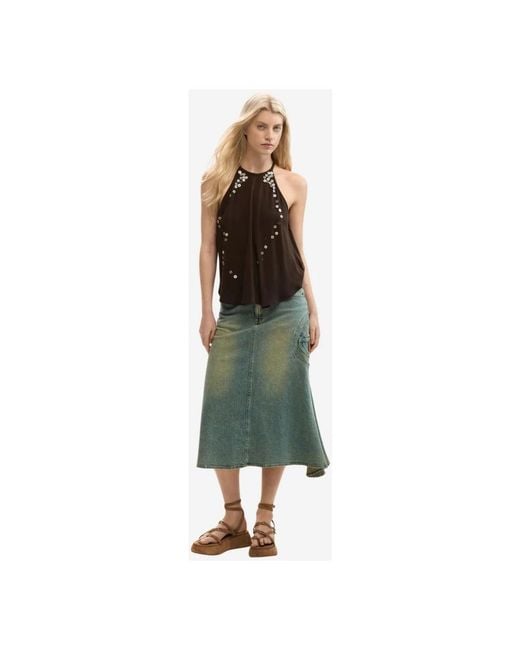 Desigual Brown Sleeveless Tops