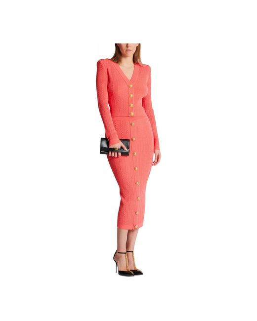 Balmain Truien & Vesten ,Roze ,Polyester Cardigan Met Lange Mouwen En Kabelbreisel in het Pink